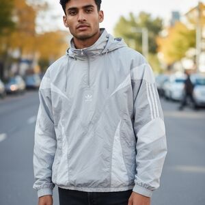 Adidas Men's Gray Hooded Windbreaker